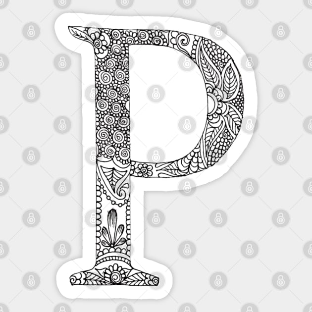 Henna Alphabet P / Henna Letter P - Black Henna Line Art Sticker by Tilila